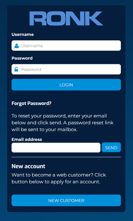 Graphic showing the RONK login screen
