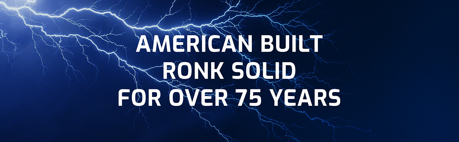 RONK Homepage Header Stating Ronk is American Build and Ronk Solid for over 75 years